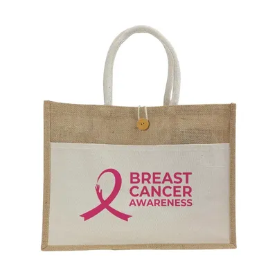 Jute Bags with Cotton Pockets & Breast Cancer Awareness Logo
