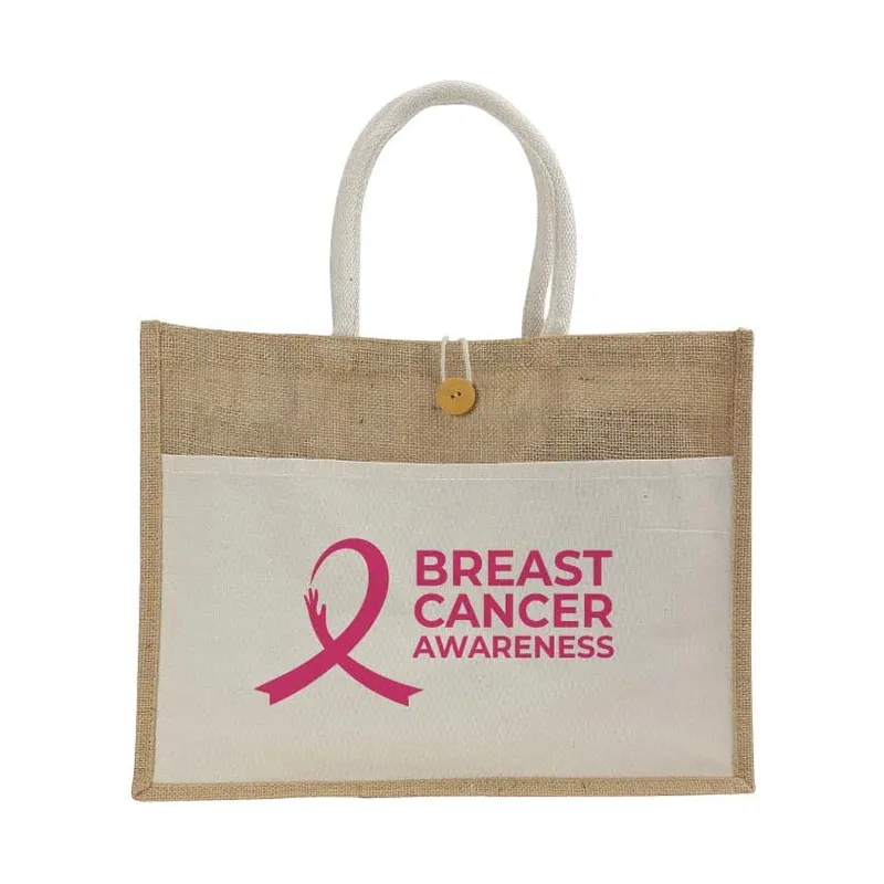 Jute Bags with Cotton Pockets & Breast Cancer Awareness Logo