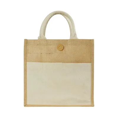 Eco-Friendly Jute Bags with Front Cotton Pocket & Button Closure