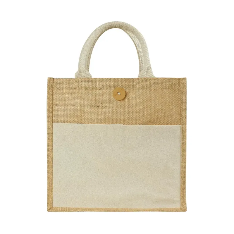 Eco-Friendly Jute Bags with Front Cotton Pocket & Button Closure