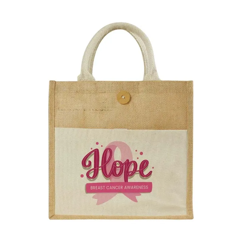 Eco-Friendly Jute Bags with Breast Cancer Awareness Logo