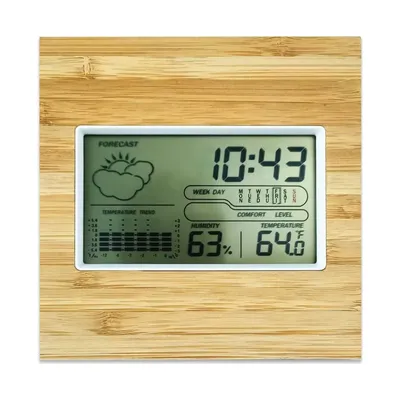 Multi-Function Bamboo Digital Clock with Weather Forecast, Calendar, Alarm, Temperature
