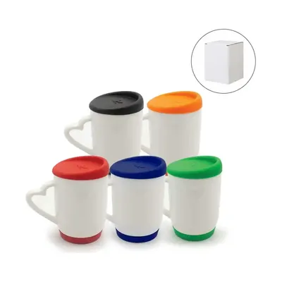 White Ceramic Mugs with Silicone Cap and Base