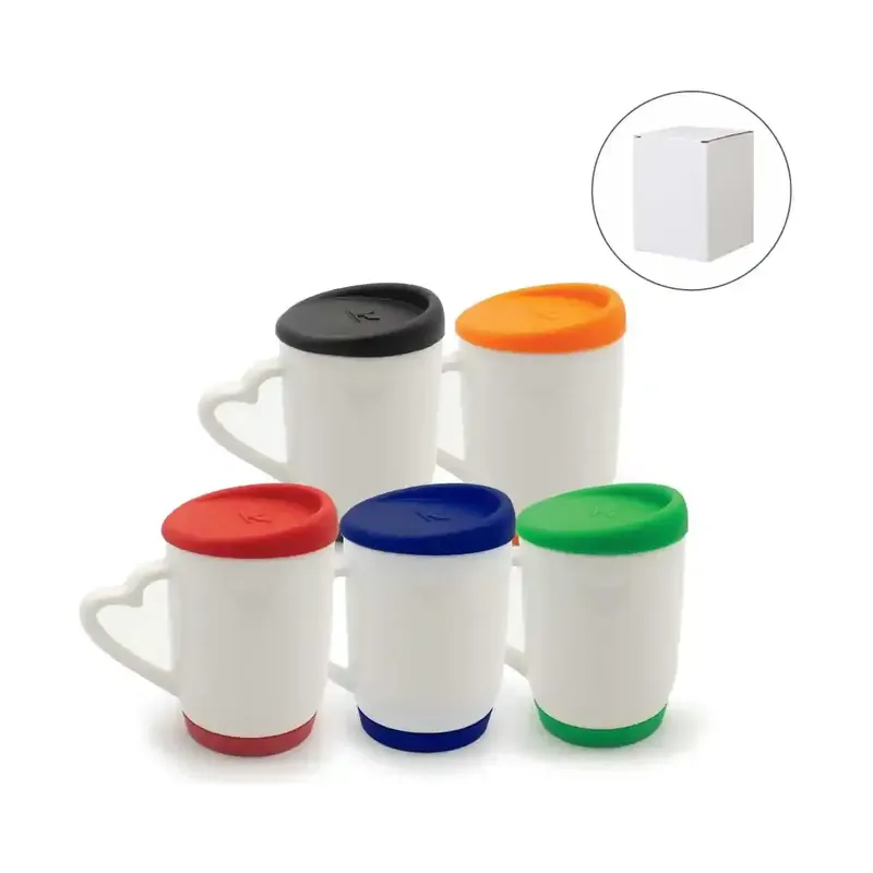 White Ceramic Mugs with Silicone Cap and Base