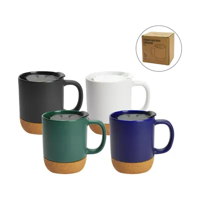 Ceramic Mugs with Lid and Cork Base 385 ml