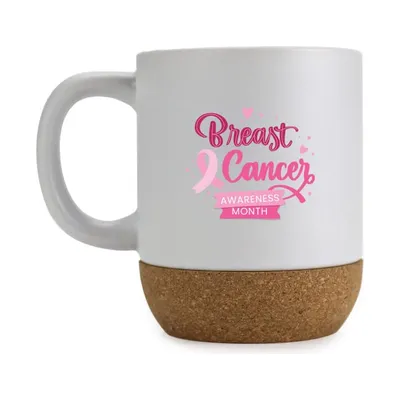 White Ceramic Mugs with Breast Cancer Awareness Logo