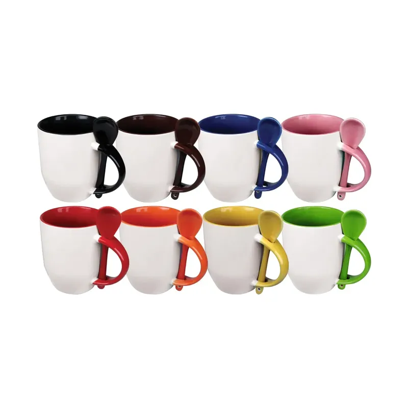 Two-Tone Ceramic Mugs with Spoon 11 oz