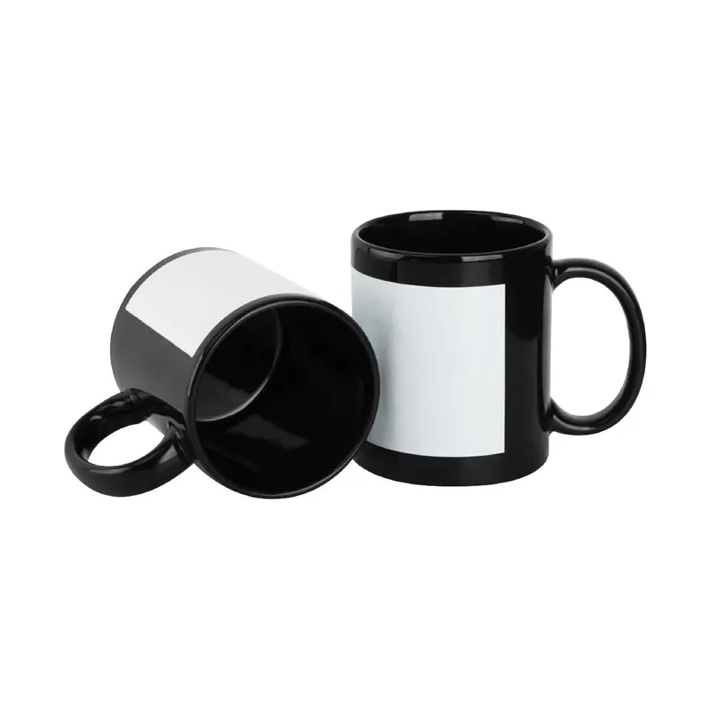 Black Ceramic Mugs with Printable Area