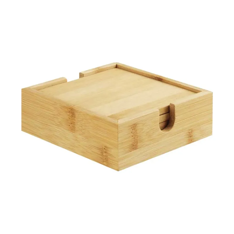 4 Pcs Bamboo Tea Coasters Sets with Case
