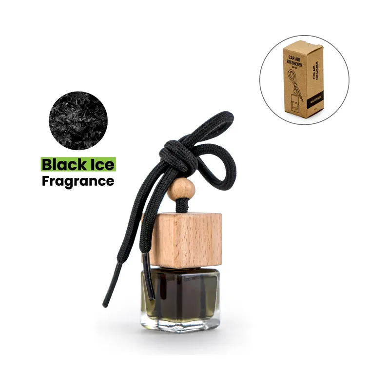 Hanging Car Diffuser Bottle with Bamboo Lid – Black Ice Fragrance