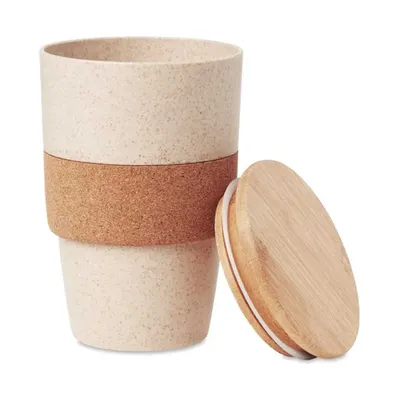 Wheat Straw Cups with Bamboo Lid and Cork Grip