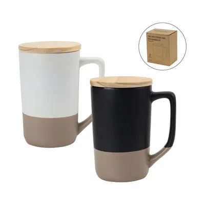 Two-toned Ceramic Mugs with Clay Bottom, Bamboo Lid