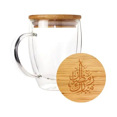 Double Wall Clear Glass Mug with Bamboo Lid - Ramadan Gifts