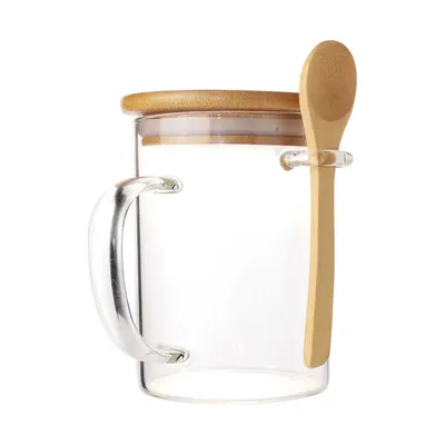 Clear Glass Mug with Bamboo Lid and Spoon