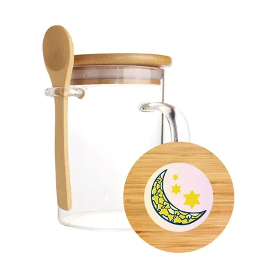 Clear Glass Mug with Bamboo Lid and Spoon Ramadan Gifts
