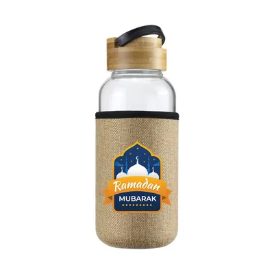 Glass Bottles with Bamboo Lid and Eco Sleeve, 1 liter - Ramadan Gifts