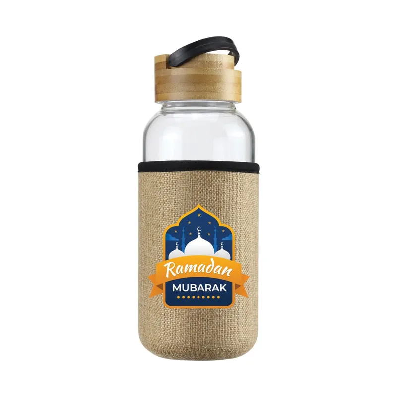 Glass Bottles with Bamboo Lid and Eco Sleeve, 1 liter - Ramadan Gifts