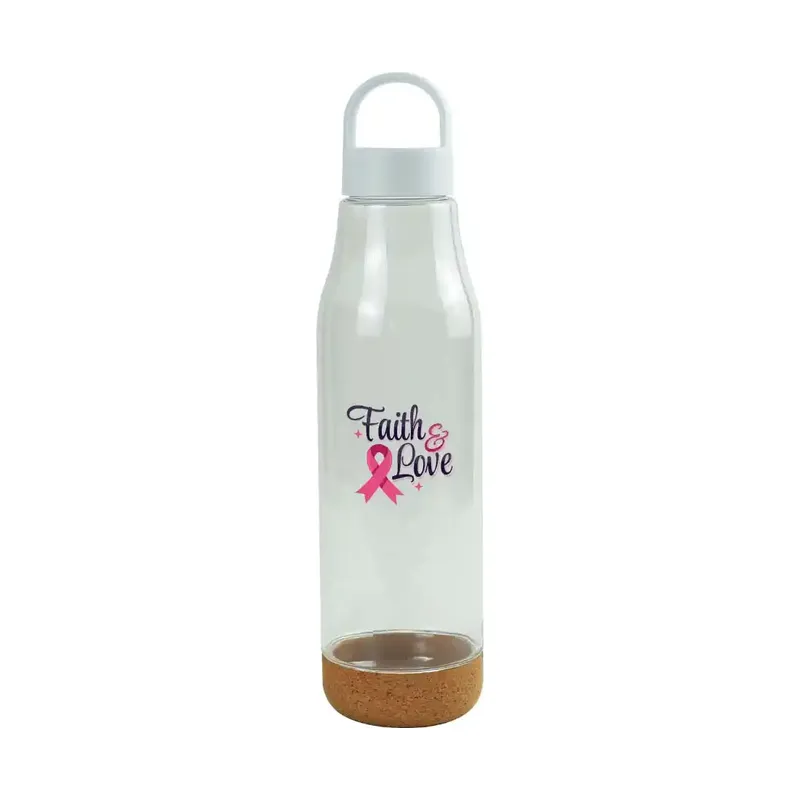 rPET Bottles with Cork Base with Breast Cancer Logo