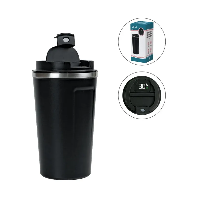 LED Temperature Display Black Tumblers Stainless Steel 510ml