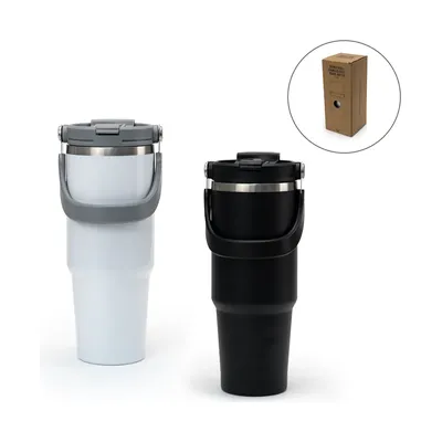 Double Wall Stainless Steel Tumblers with Handle & Straw - 900ml