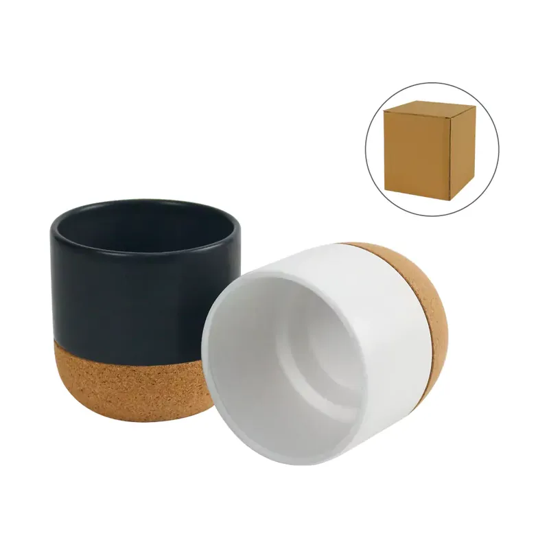 Ceramic Cup with Cork Base 6 oz Matte Finish