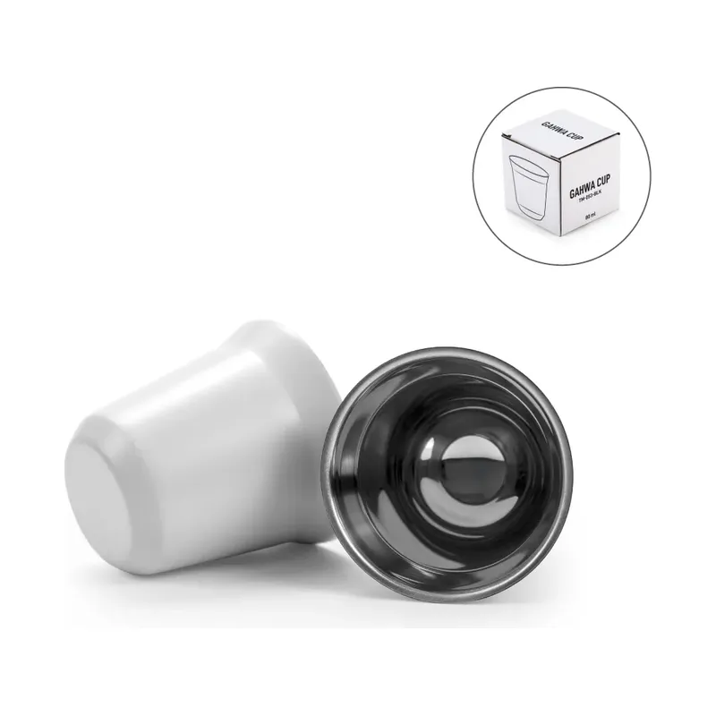 Gahwa Cups, Stainless Steel Arabic Coffee Cups, 80ml in White Carton Box