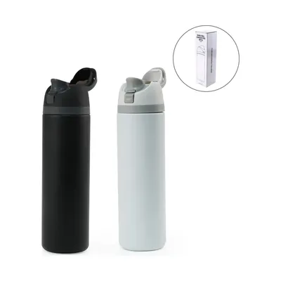 SS Bottles with Straw & Push Button Lid - Double-Wall Vacuum, 1Liter
