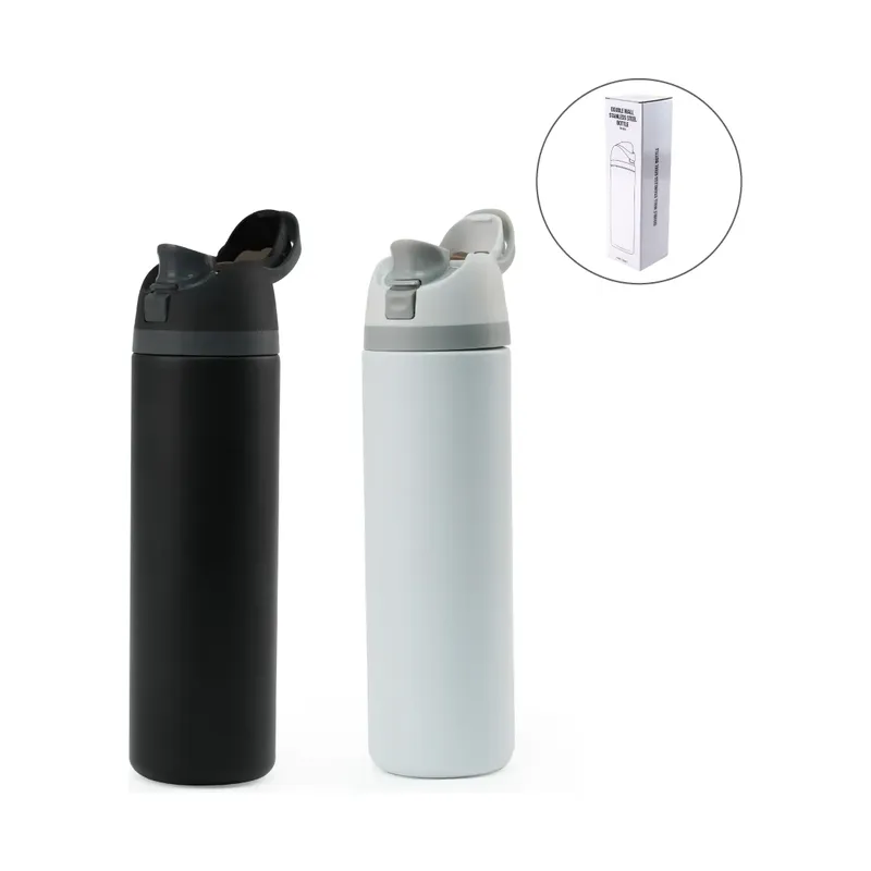 SS Bottles with Straw & Push Button Lid - Double-Wall Vacuum, 1Liter