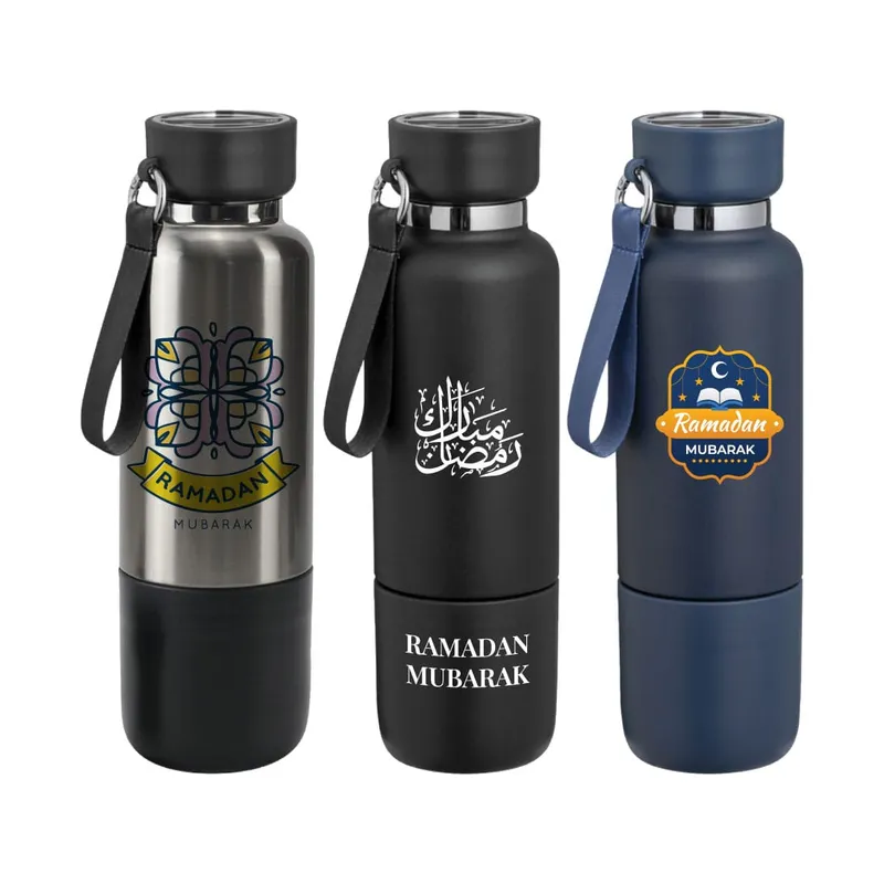Multi-function SS Bottles, Double Wall, Base Cup, Lanyard, 500ml - Ramadan Gifts