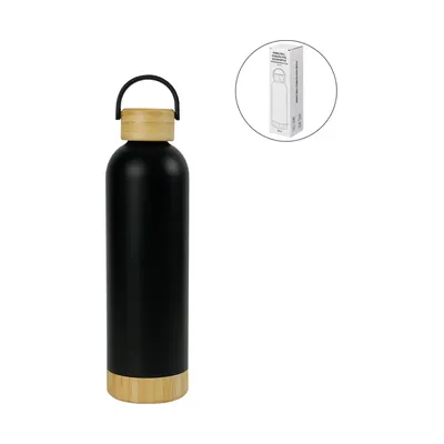 Double Wall SS Bottles with Bamboo Base & Lid 750 ml