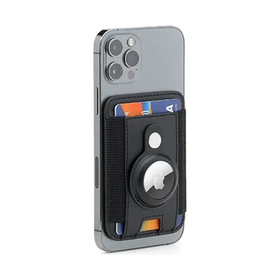 Magnetic phone card holder with a tag pocket