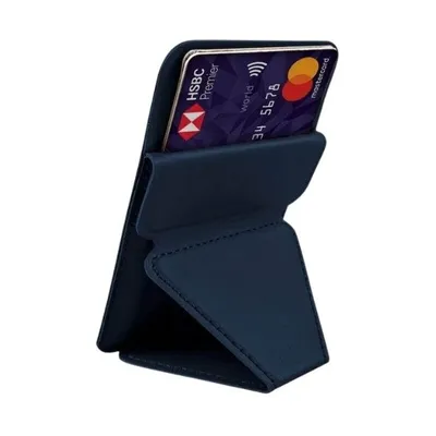 Magnetic card holder with a fold out phone stand