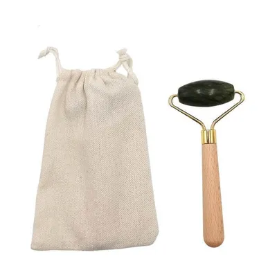 Jade face roller with a wooden handle
