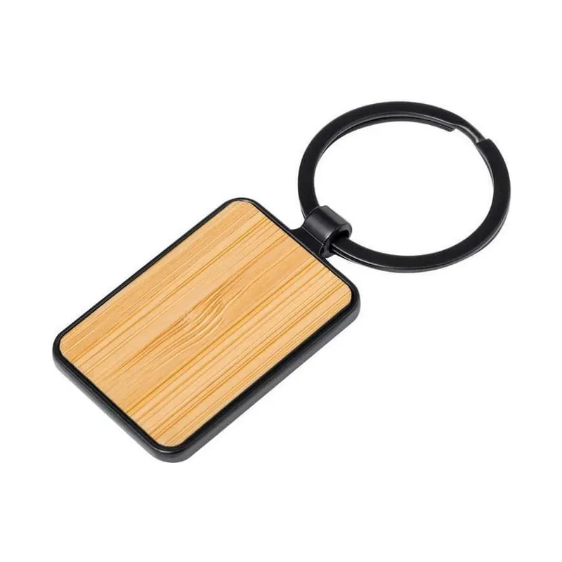 Rectangular bamboo and metal keyring