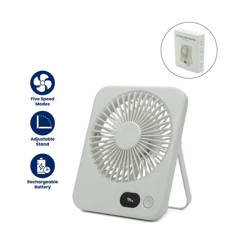 Rechargeable Table-Top Fan with Rotating Desk Stand, Portable, Type-C
