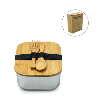 Stainless Steel Lunch Box with Bamboo Lid & Strap