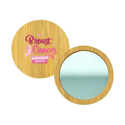 Bamboo Pocket Mirrors with Breast Cancer Awareness Logo
