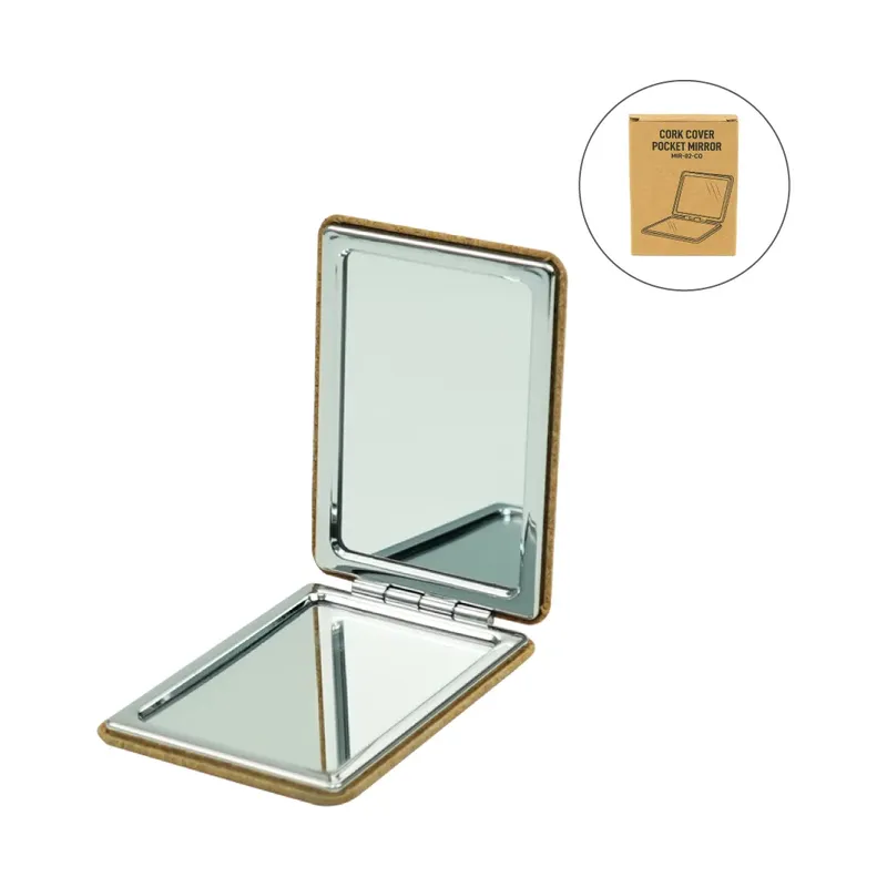 Rectangle Pocket Mirror, Double-Sided Foldable with Cork Finish Cover