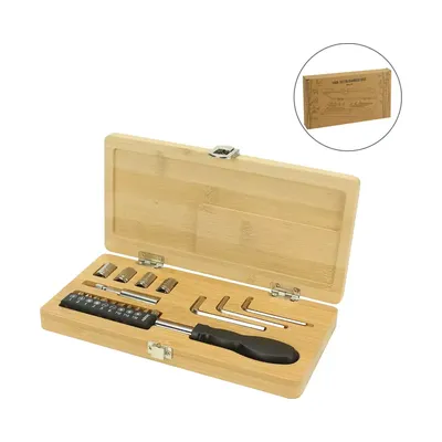 Tool Set in Bamboo Box with Silver Lock