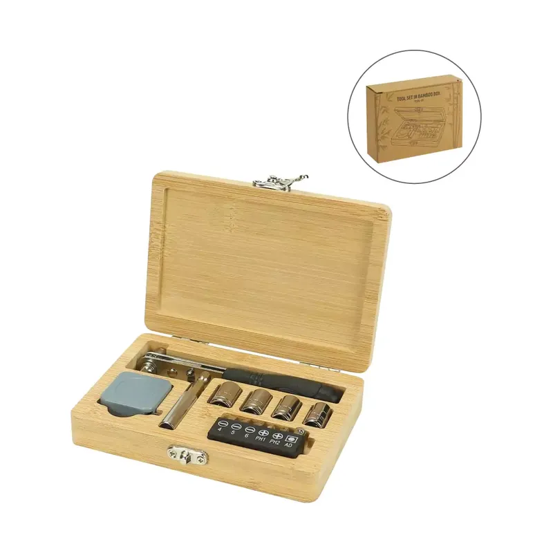 Tool Kit in Bamboo Box with Silver Lock