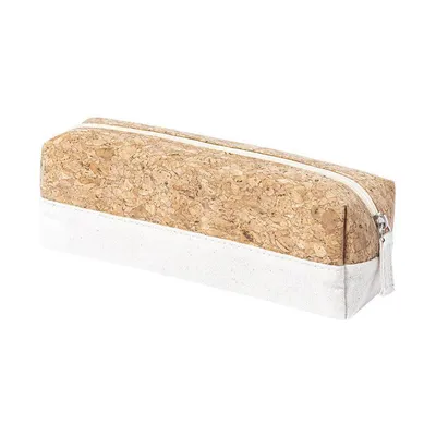 Recycled cotton pencil case with a cork panel