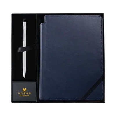 Cross chrome ballpoint and blue journal set