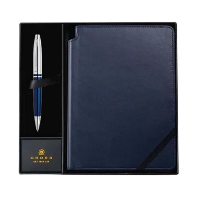 Cross chrome and blue lacquer pen with journal