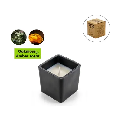 Scented Candle in Square Glass Bottle, Bamboo Lid, Oakmoss & Amber Scent