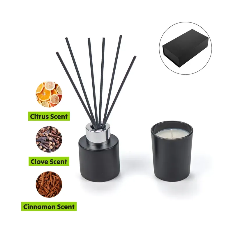 Scented Candle and Aroma Reed Diffuser with 6 Pcs Sticks Gift Sets