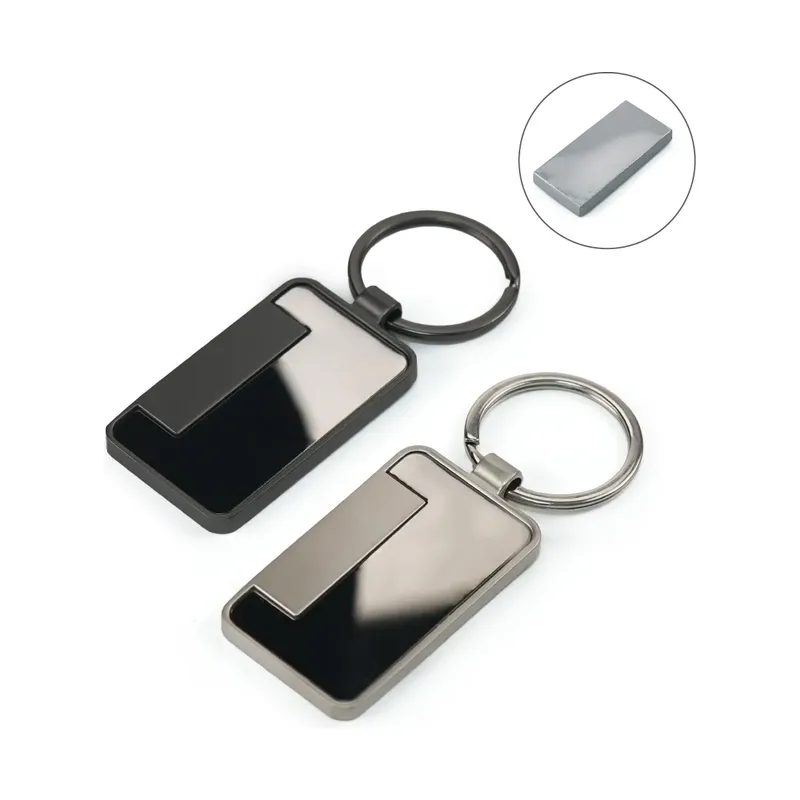 Metal Keychain Rectangle Gun Metal Matte Finish Plate