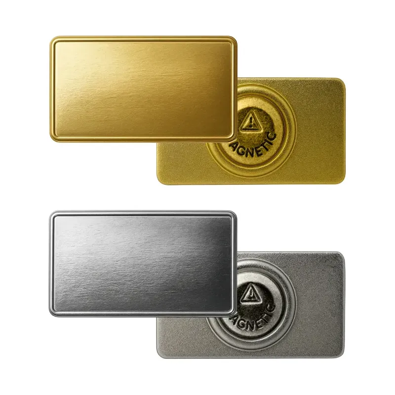 Rectangular Flat Metal Badges with Magnet Attachment