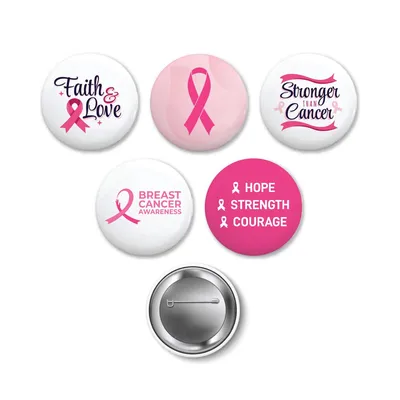 Breast Cancer Awareness Logo Button Badges in Aluminum