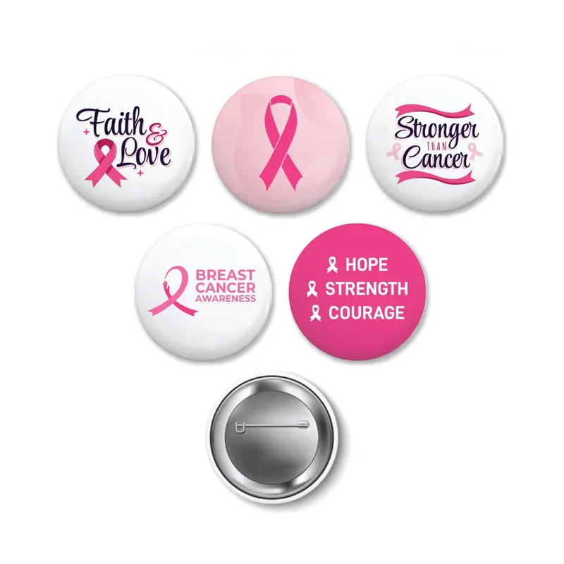 Breast Cancer Awareness Logo Button Badges in Aluminum