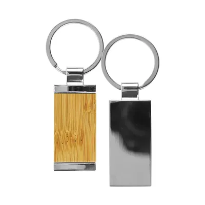 Rectangular Bamboo and Metal Keychains 32mm